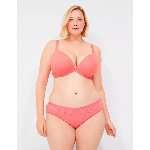 Lane Bryant Cacique Cotton Boost Plunge Bra With Eyelet Lace Trim 44C - Picture 5 of 5